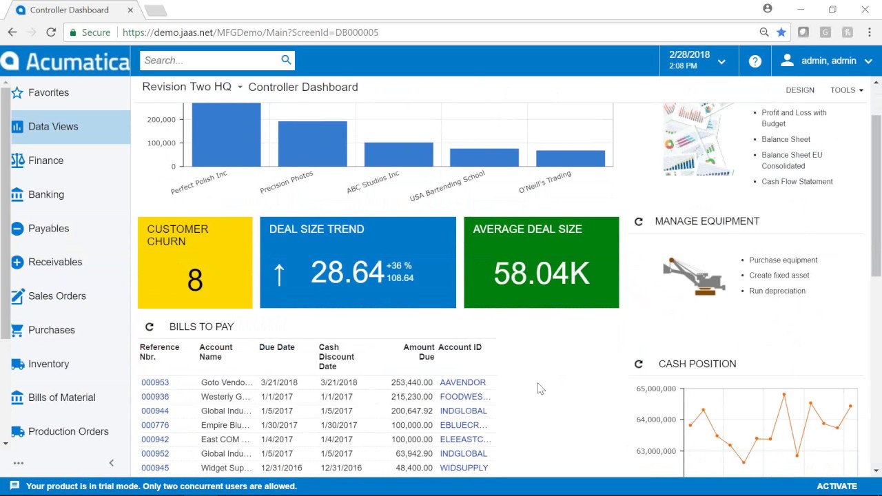 Giao diện phần mềm kế toán Acumatica ERP