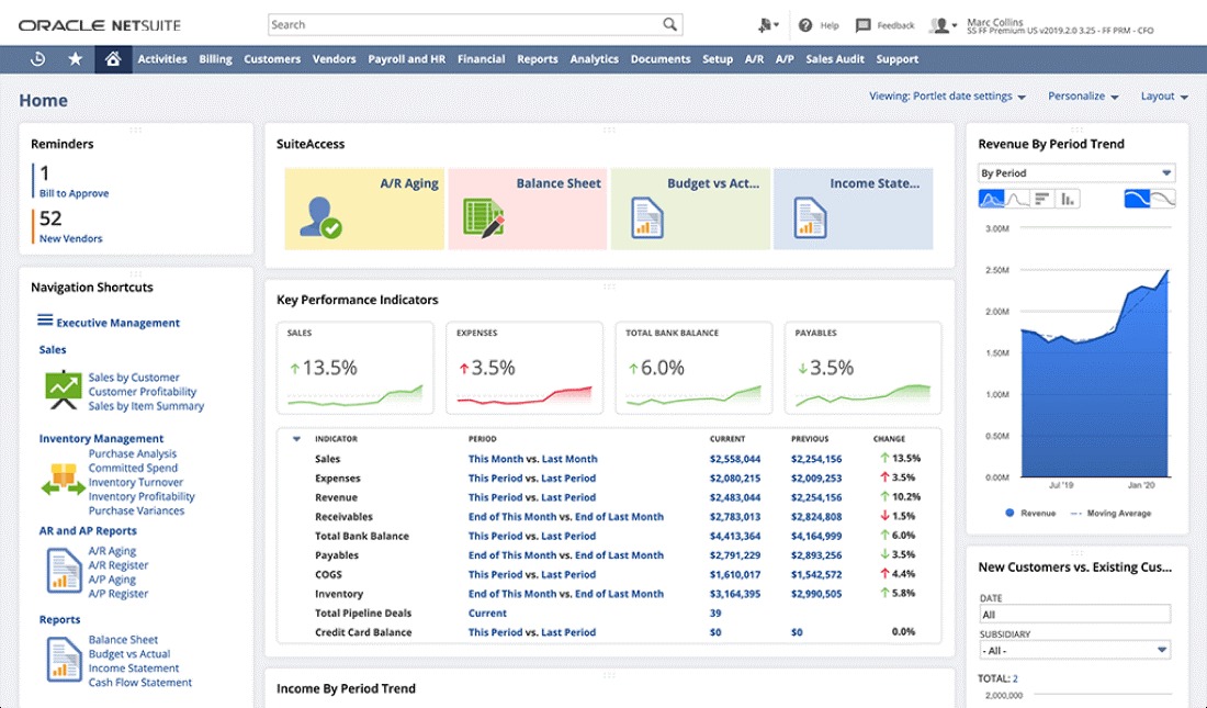 Giao diện phần mềm kế toán Oracle NetSuite ERP