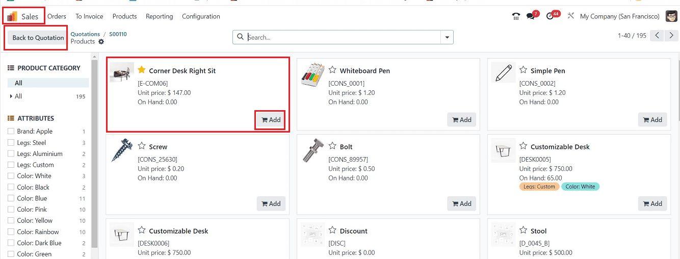 Có thể chọn bất kì sản phẩm sau khi click vào nút Catalog