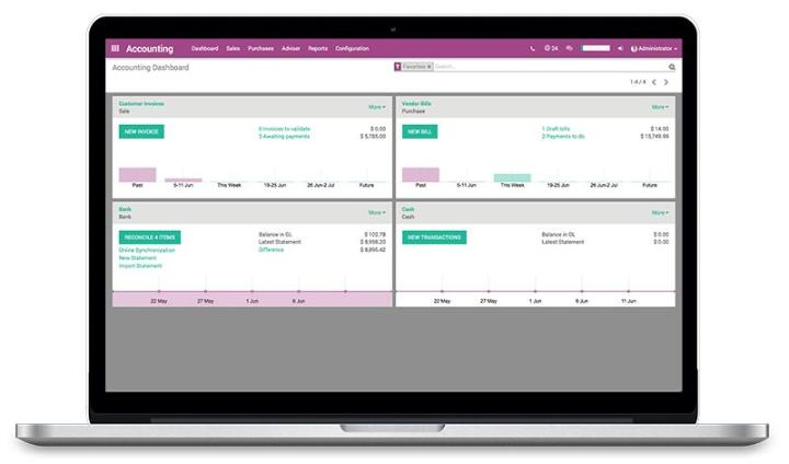 Giao diện tính năng kế toán trên Odoo Enterprise
