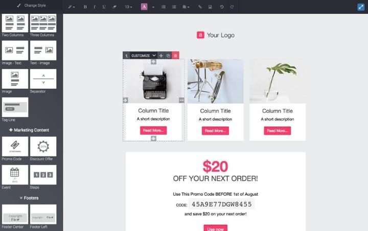 Odoo Enterprise cung cấp các công cụ tiếp thị như: mẫu email, social marketing,...
