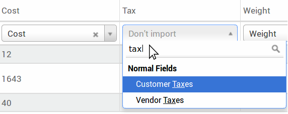 Chọn trường đúng trong menu drop-down